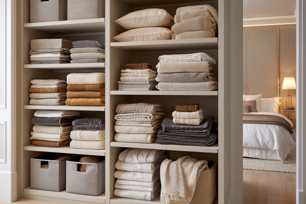 Como guardar roupa de cama, toalhas e mantas sem ocupar muito espaço: organização bonita, prática e funcional