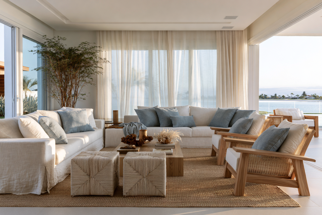 Decoração coastal chic: a leveza do litoral em uma casa elegante e sem excessos